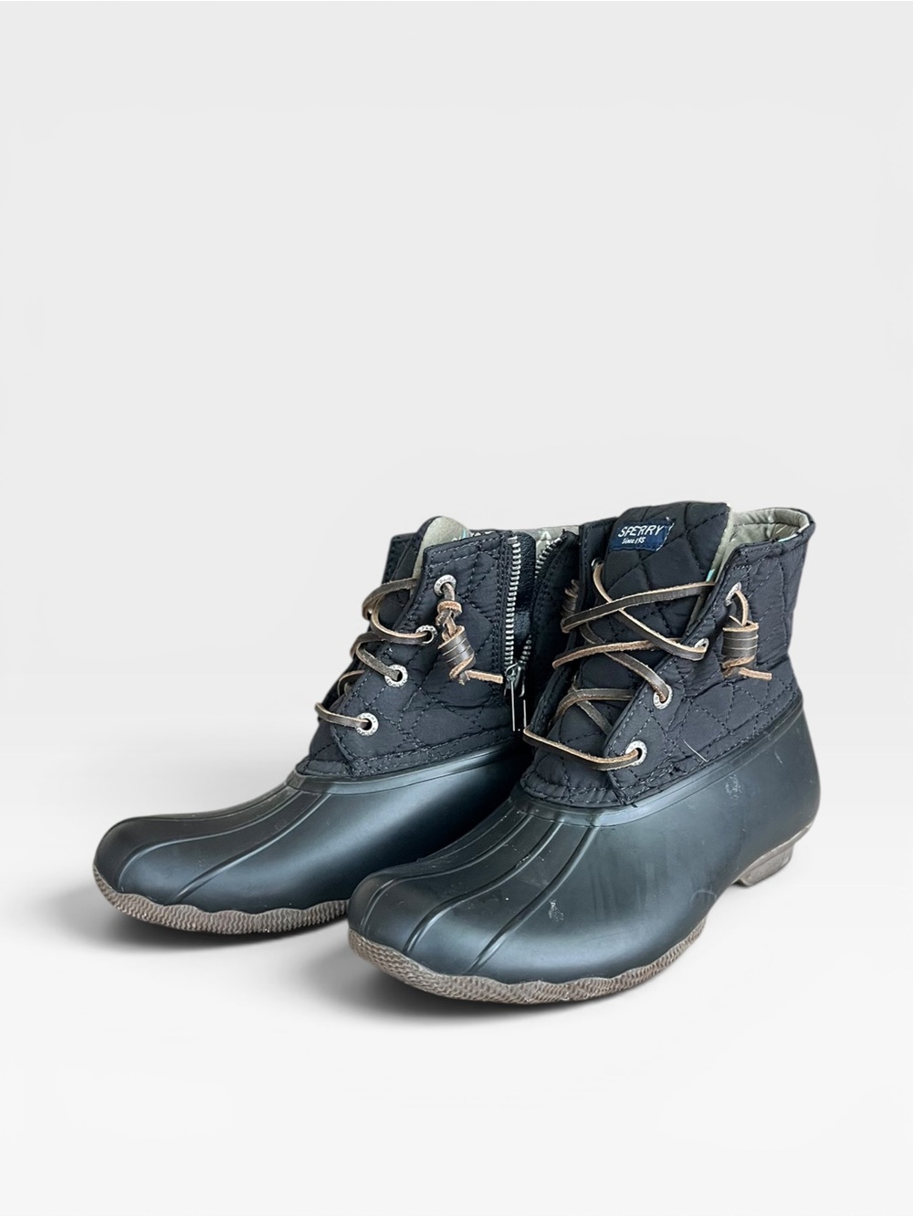 Sperry Black Quilted Duck Boots with Side Zipper